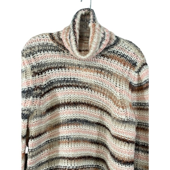 A.L.C. Selina Striped Knitted Wool Turtleneck Sweater Size L Pink Multi - Picture 3 of 10